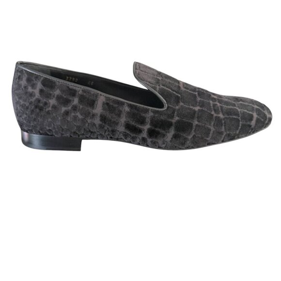 Versace 1003792 Men's Gray Velvet Croc-embossed Slippers Shoes, 44, 45, 46 - Picture 2 of 15